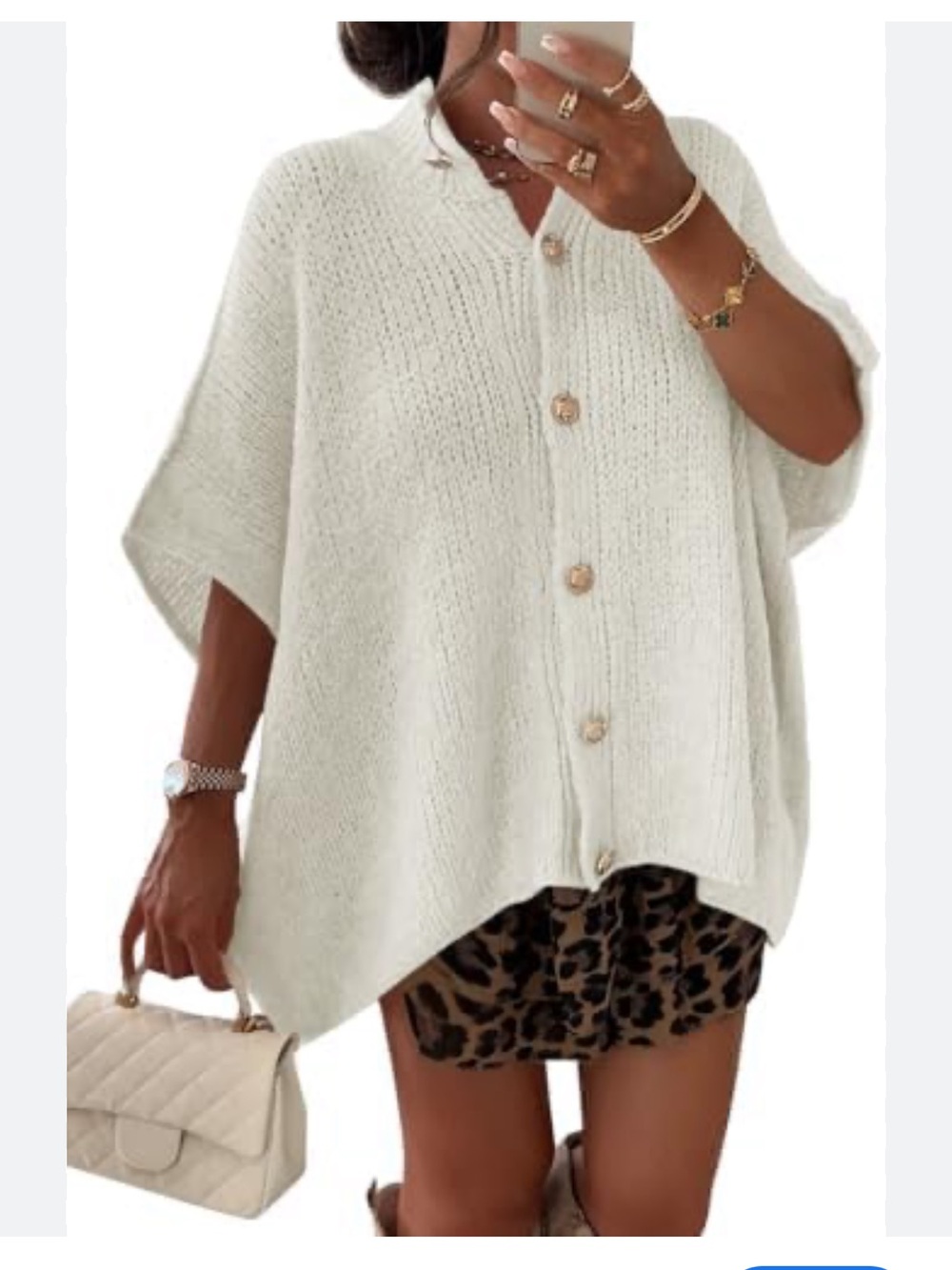 Ivory Button-Front Knit Cape Cardigan Sz S